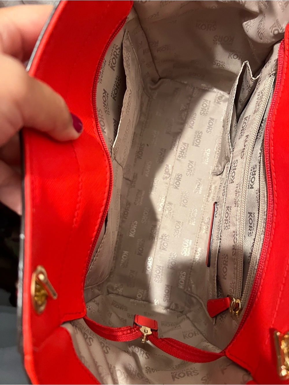 Michael Kors Red Saffiano Chain Shoulder Tote - Picture 3 of 5